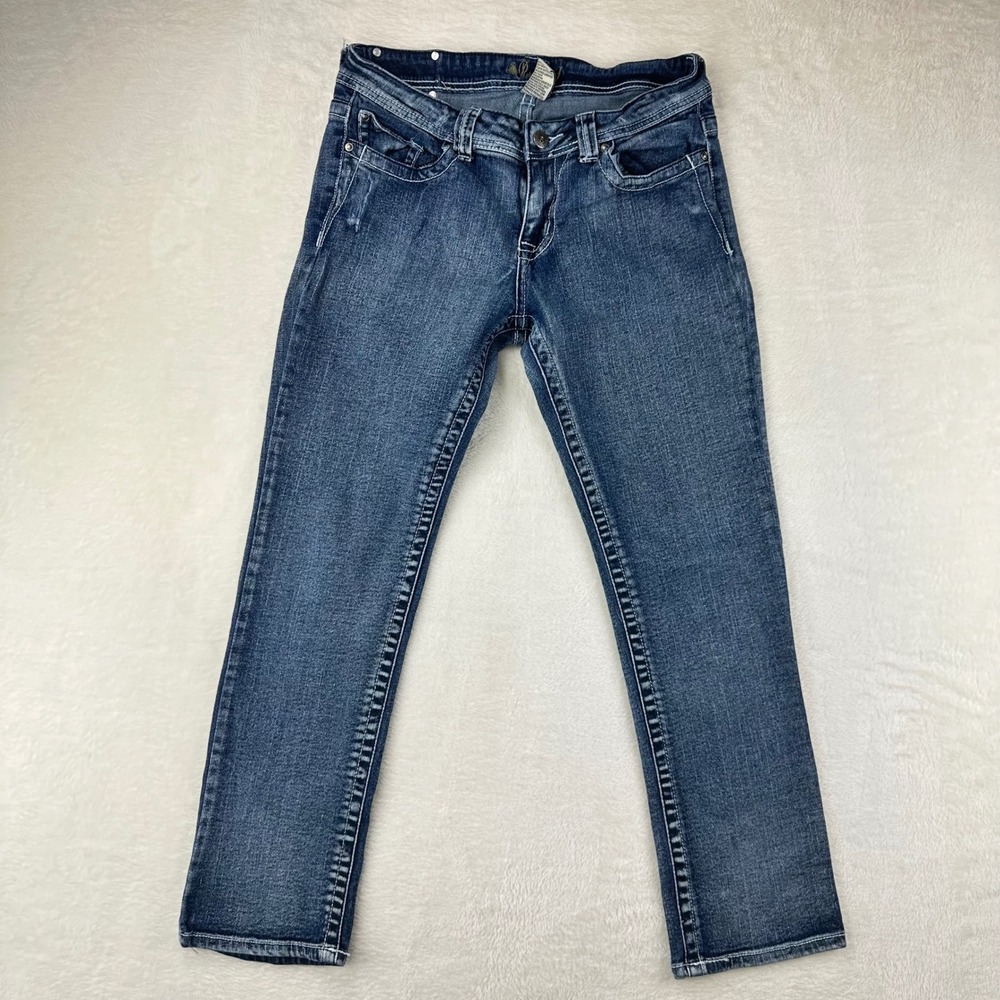 Red Rivet Jeans Womens 9 Slim Fit Blue Embroidered Fleur De Lis Y2K Denim Cotton